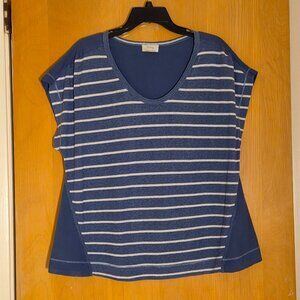 Wrap London Pullover Top Womens 14 Hemp Silk Cotton Blue Stripe Nautical Coastal